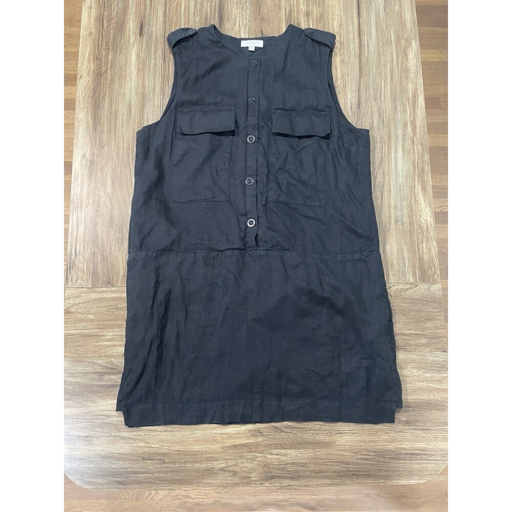 Equipment Jalil 100% Linen Dress Shirtdress Black Button Up With Pockets XLarge